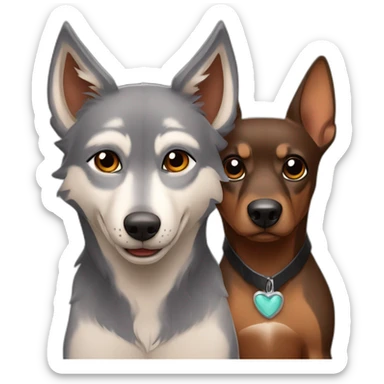Grey Wolf with brown Daschhund and black Minpin like friends sticker