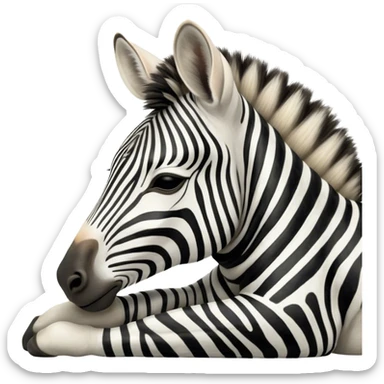 Meme-Worthy Cute Sleeping Zebra Portrait Emoji, Head resting peacefully with a contented smile, showcasing a lean, graceful build and a luxuriously soft striped fur, a refined, equine head with a long snout and alert ears, and eyes shut in a serene, restful nap, Simplified yet hilariously adorable features, highly detailed, glowing with a soft, drowsy light, high shine, relaxed and utterly lovable, stylized with an air of playful laziness, bright and heartwarming, soft glowing outline, capturing the essence of a comically sleepy zebra that feels like it could instantly become the next viral sensation of adorable slumber! sticker
