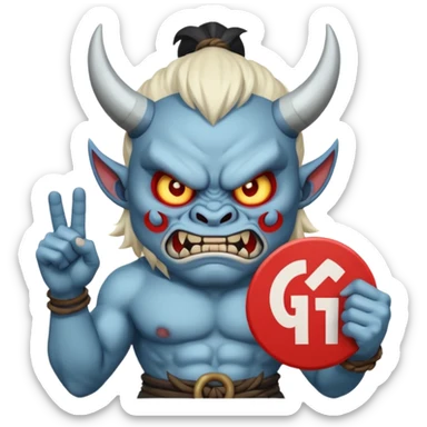 oni character holding a GG sign sticker