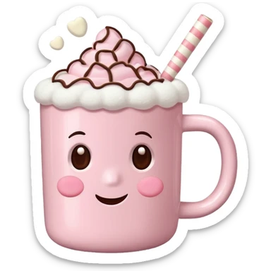 Light Pink mug of hot chocolate with marshmallows sticker