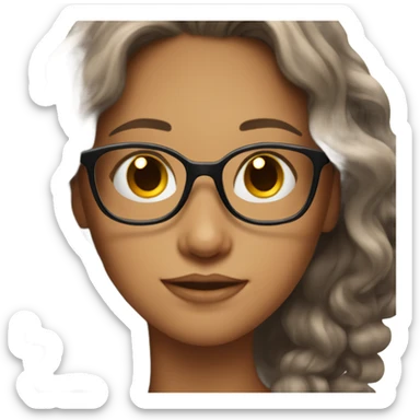 Beautiful girl with tan skin and long dark brown wavy hair and glasses sticker