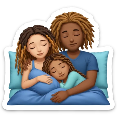 Couple sleeping biracial (black male with caramel skin and dreads and hispanic female with fair skin and long brunette hair) sticker