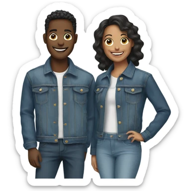 smiling duo in denim jackets sticker