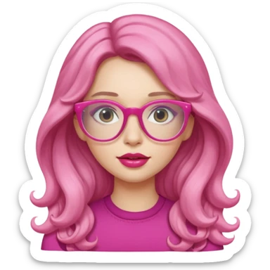 Alta , cabelo grande ondulado , óculos rosa , labios rosados , pele clara sticker