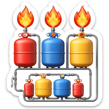 gas distribution station emoji style with multiple colored gas tanks and a safety sign sticker