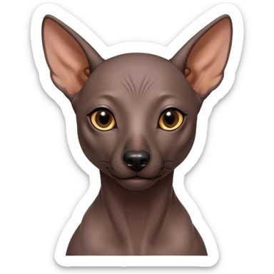 Cinematic Noble Xoloitzcuintle Portrait Emoji, Poised and regal, with a sleek, muscular build and smooth, hairless ebony skin accented by subtle wrinkles, deep-set soulful dark eyes, Simplified yet sharp and sophisticated features, highly detailed, glowing with a soft, dignified glow, high shine, intelligent and loyal, stylized with an air of ancient grace, focused and attentive, soft glowing outline, capturing the essence of a watchful and confident guardian, so majestic it feels as though it could stride out of the screen with effortless authority! sticker