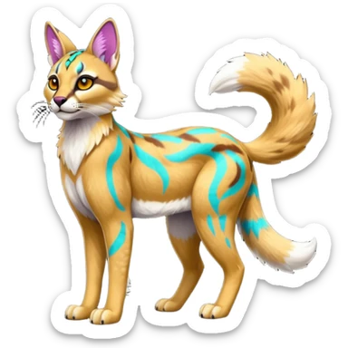 Neon-colored fantasy ocelot-caracal-Coyote-marsupial-critter-vernid-fursona animal creature full body with intricate markings  sticker