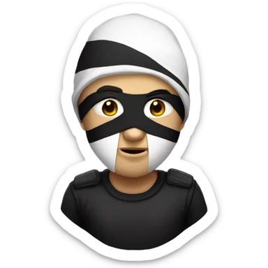 Burglar white and black stripe shirt black beanie and a mask sticker