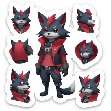 Kawaii Cool Edgy Zorua-Zangoose-Zoroark-Mightyena with a collar and harness full body sticker
