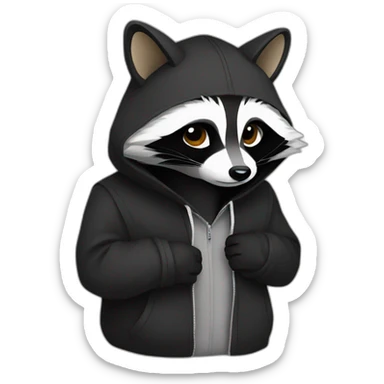 A raccoon who has a black coat and he puts on his hood so as not to be noticed sticker