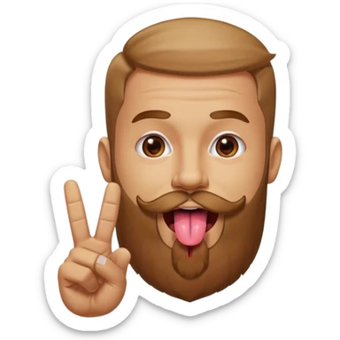 Man with beard sticking tongue out with peace sign under tongue sticker
