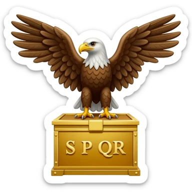 roman eagle with the letters "S P Q R" on the bottom in a golden box. no background, sharp outline and low pixel count to use it as an emoji sticker