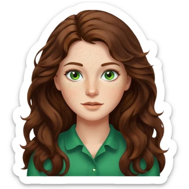 Brunette long wavy hair, freckles, and green eyes sticker