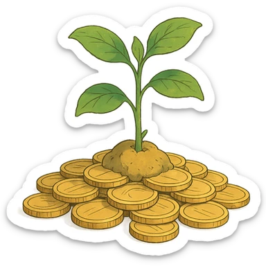 ghibli style investment concept with plant growing from coins sticker