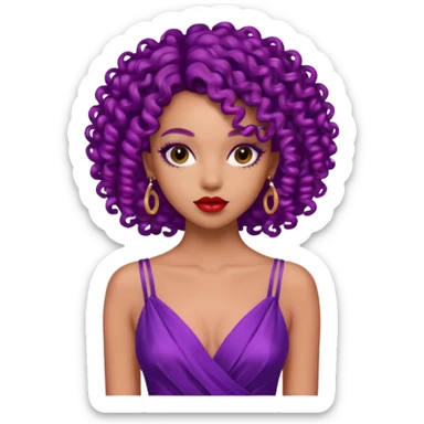 Fashion Model with Purple Curls, red dress sticker