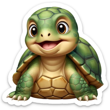 cinematic-yawning baby tortoise-realistic--emoji,,-cute-wise-face-peering-ahead-with-calm-determination,-cute large-eyes-reflecting-centuries of wisdom, sticker