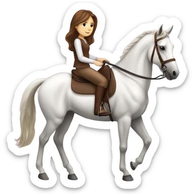 Horse back riding Girl with Brown Hair and a white Horse  sticker