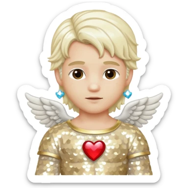 Cupid, God of Love from Gods and Goddesses with long platinum blonde hair, cream sequin outfit sticker