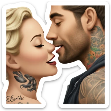 Photo Realistic beautiful woman kissing a very handsome tattooed man sticker