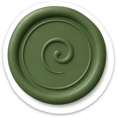 green wax seal, circular shape, matte finish, small swirl in the center, minimalistic style sticker