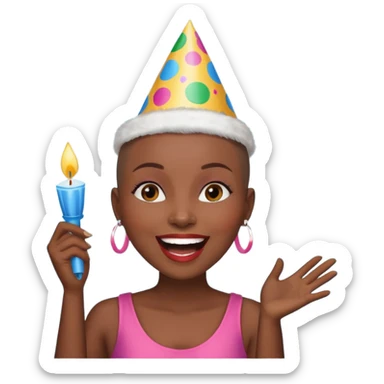 Classic mustang dark women with shaved head sing happy birthday sticker