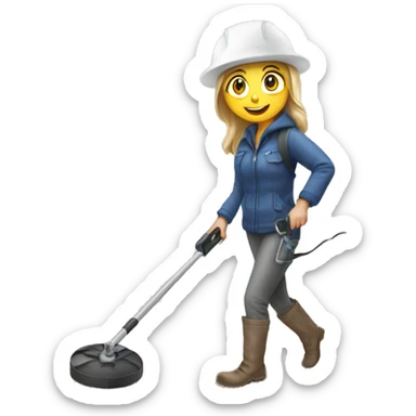 Pretty woman using a metal detector on ground sticker