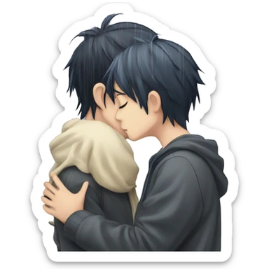 Anime girl anime boy kissing rain sticker