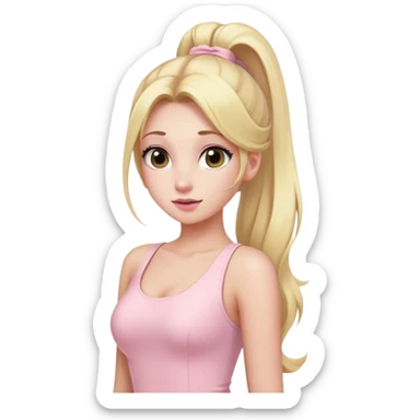Beautiful woman with long blonde ponytails wearing light pink bodycon dress sticker