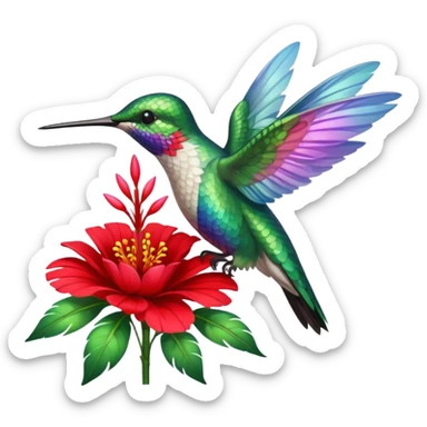 hummingbird drinking nectar from flower sticker