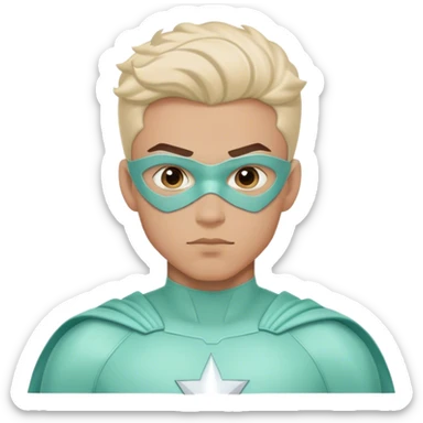 light skin bruneyoung man superhero in pastel mint super hero costume  sticker