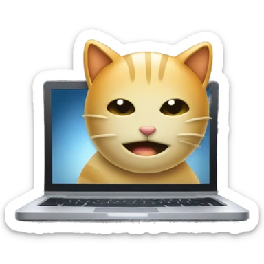 create an anonymous hacker emoji, having a  laptop, and in that laptop display a set of hacking programming is running in the laptop display. make that emoji background is black. And also the face of the emoji looks like cute technical creative cat sticker