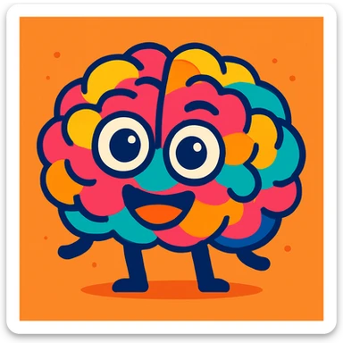 a colorful illustration of a happy brain with eyes sticker