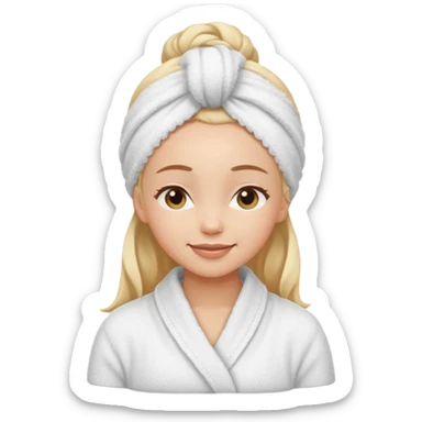 cute girl with her eyes closed and smiling, wearing a spa towel as her clothes in she has a spa towel on her hair sticker