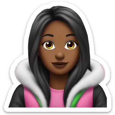 Pretty black Girl, long straight hair sitting on pink arctic cat snowmobile  sticker