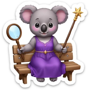 koala purple drees eyelashe magic wand sit down on the bench sticker