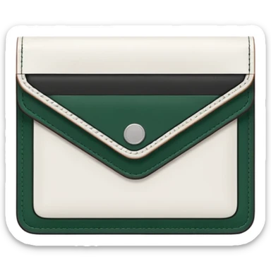 clean white men's wallet with dark green details, minimalist design sticker