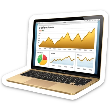 golden increasing charts in online shop admin dashboard on mac book screen sticker