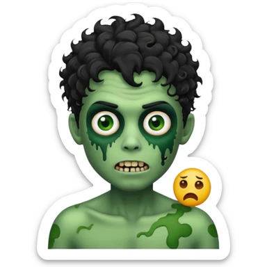 curly black hair zombie boy with green skin emoji sticker