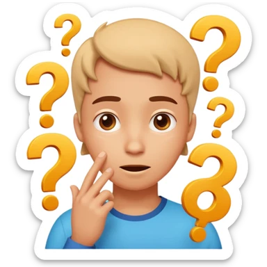 Cartoon illustration of an animated character trying to guess a secret number, question marks floating around their head, thoughtful expression, playful and educational style, bright colors, simple background. sticker