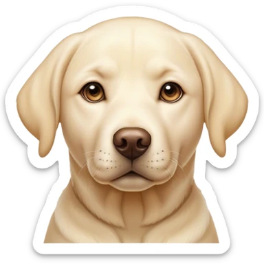 Cinematic Noble Cream Labrador Portrait Emoji, Poised and regal, with a strong, athletic build and a smooth, well-groomed cream Fur, deep-set soulful warm eyes, Simplified yet sharp and sophisticated features, highly detailed, glowing with a soft, dignified glow, high shine, intelligent and gentle, stylized with an air of grace, focused and attentive, soft glowing outline, capturing the essence of a watchful and loving companion, so majestic it feels as though it could bound out of the screen with effortless authority! sticker