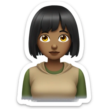 girl with black hair and bangs bored in front of the computer sticker