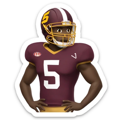 football player, wearing maroon and gold jersey, number 5 sticker