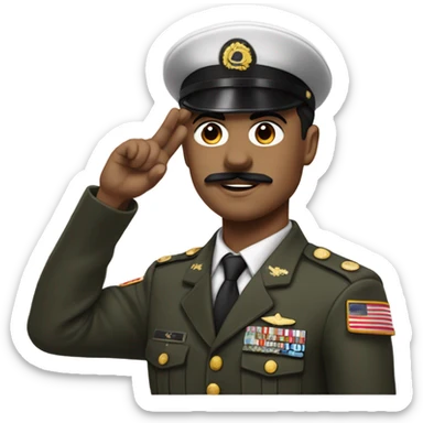 Man with black hair  in a military uniform with a moustache and side-swept bangs and with his right hand raised up sticker