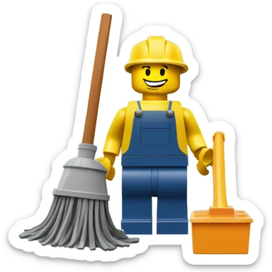 lego man with a bucket and a mop. sticker