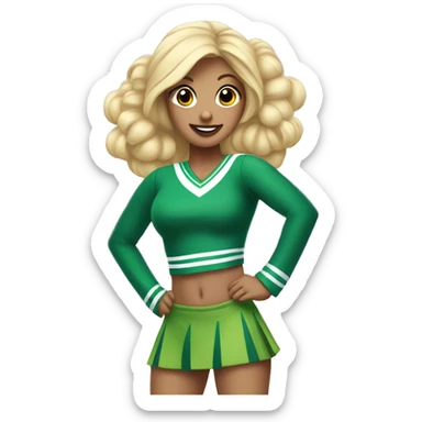 blonde cheerleader wearing green only uniform holding pink pompoms that looks like chrissy chlapecka sticker
