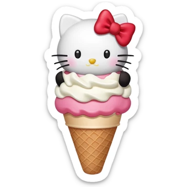 Hello Kitty inspired ice cream cone, white scoop with red bow sticker