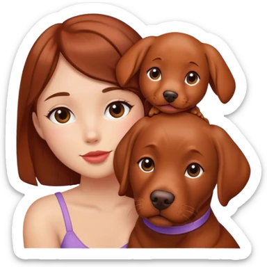 Girl with brown hair holding a red Labrador  sticker