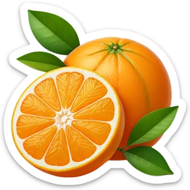 single small round orange citrus fruit peeled in segments with a green leaf no basket or extras soft lighting subtle shadows emoji scale sticker