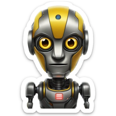 Gamar robot bot warna kuning ada merahnya dan tulisan BOT sticker
