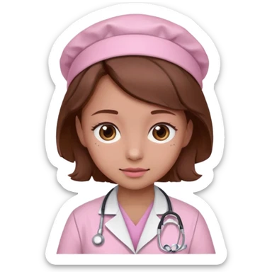 doctor, pink, she, cute, hair brown, eyes brown, scrub baby pink sticker